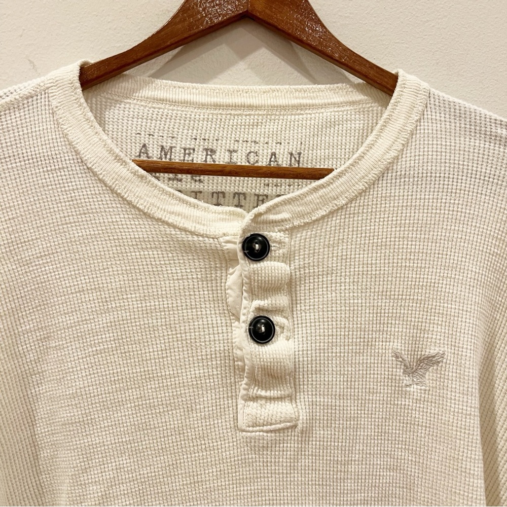 American Eagle Shirt Mens Medium White Thermal Waffle Knit Henley Vintage Fit - Picture 3 of 8